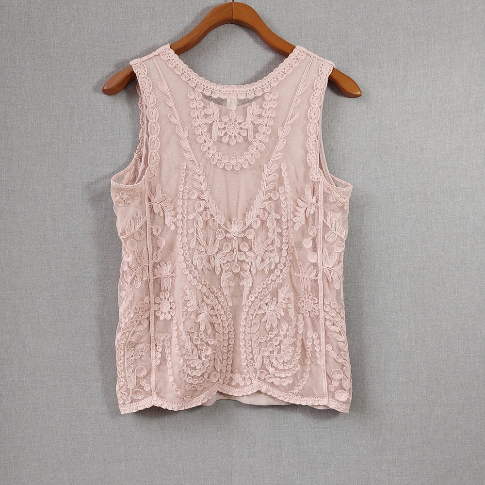 Tribal Jeans Embroidered Mesh Tank Top S Pink Romantic Fairy Cottagecore Boho - Picture 4 of 10